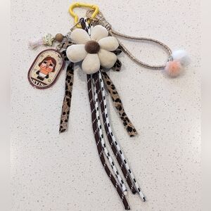 Handmade Crybaby Daisy Flower Leopard Bag Charm Keychain Neutral Brown Beige